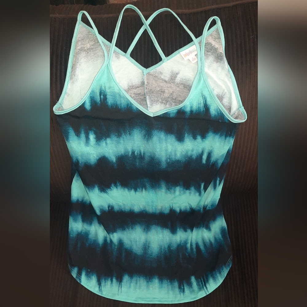 LuLaRoe Teal and Blue Tie-Dye Tank Top